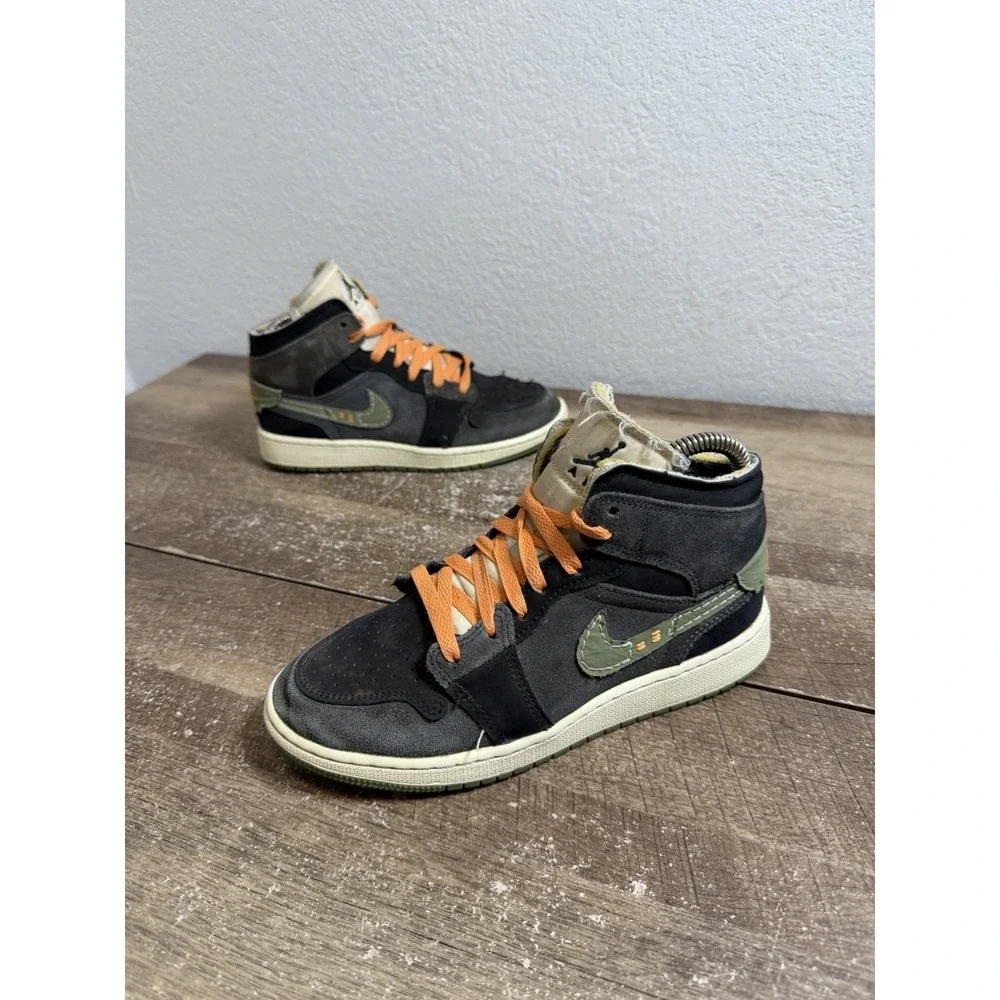 Air Jordan 1 Mid Craft Anthracite Light Olive GS Shoe‎ Size 4.5Y Gray FD5847-003